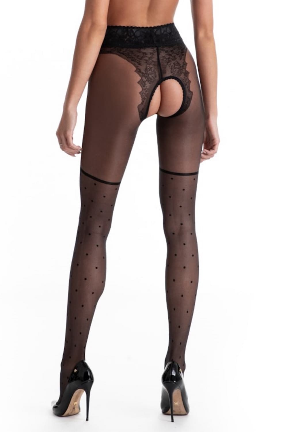 Lolita Kruisloze Panty met Dots - 30 Denier - S/M - L/XL