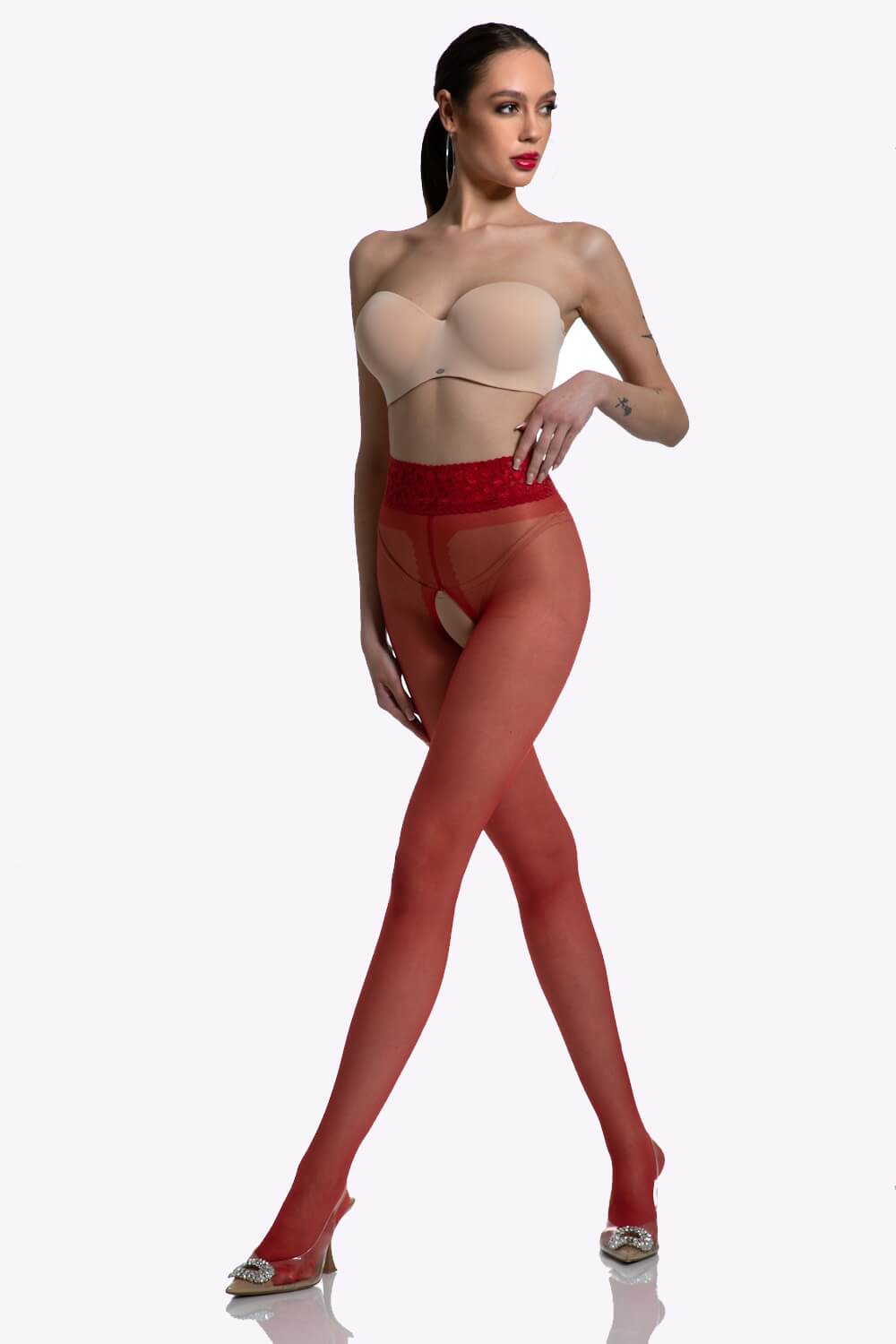 Lace Open Kruis Panty - 30 Denier - S/M - L/XL - XXL