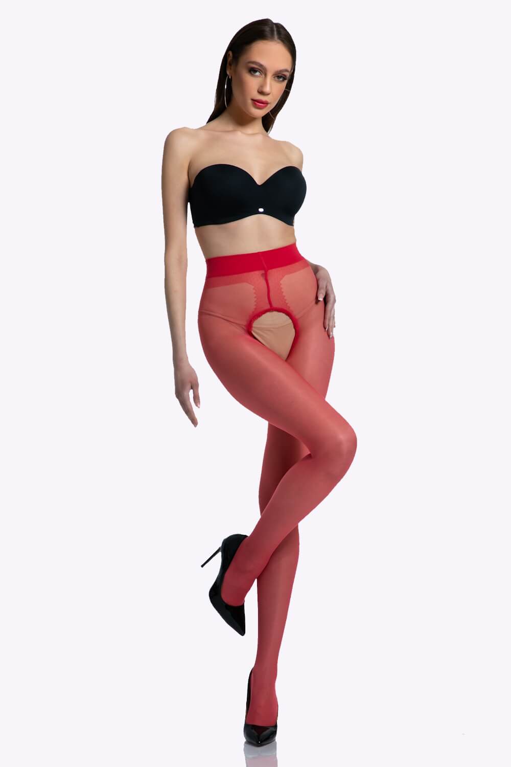 Gloss Open Kruis Panty - 20 Denier - S/M - L/XL - XXL