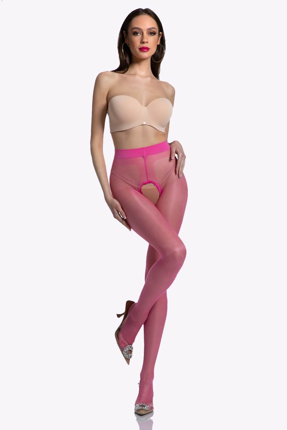 Gloss Open Kruis Panty - 20 Denier - S/M - L/XL - XXL