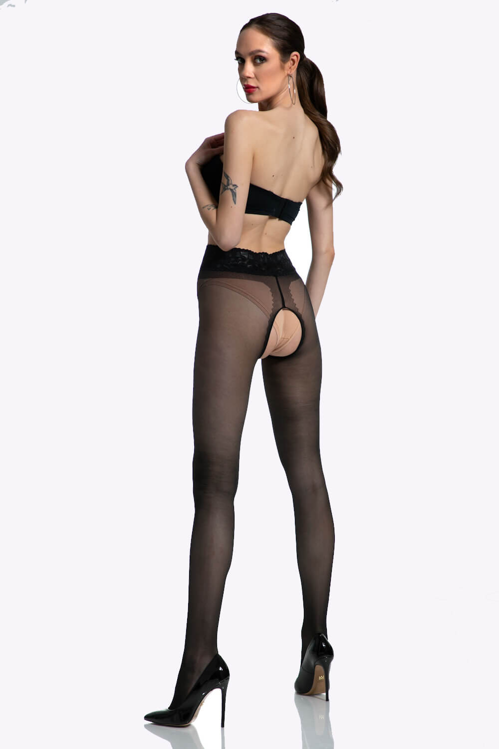 Lace Open Kruis Panty - 30 Denier - S/M - L/XL - XXL