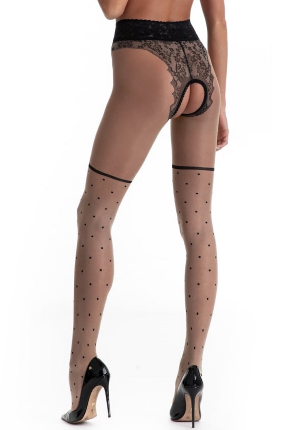 Lolita Kruisloze Panty met Dots - 30 Denier - S/M - L/XL