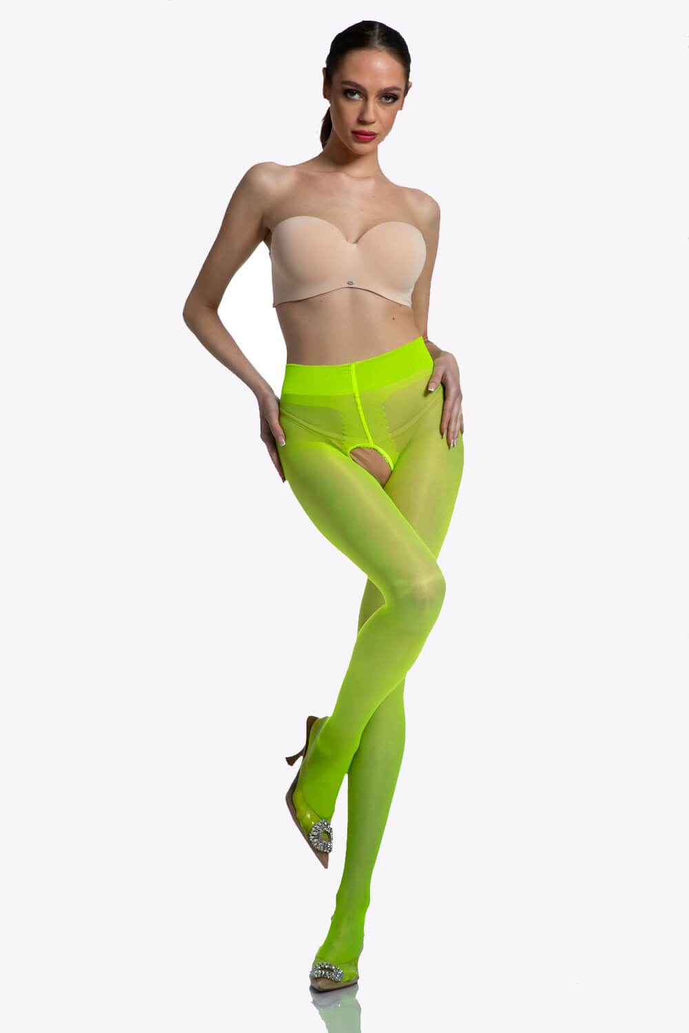 Gloss Open Kruis Panty - 20 Denier - S/M - L/XL - XXL