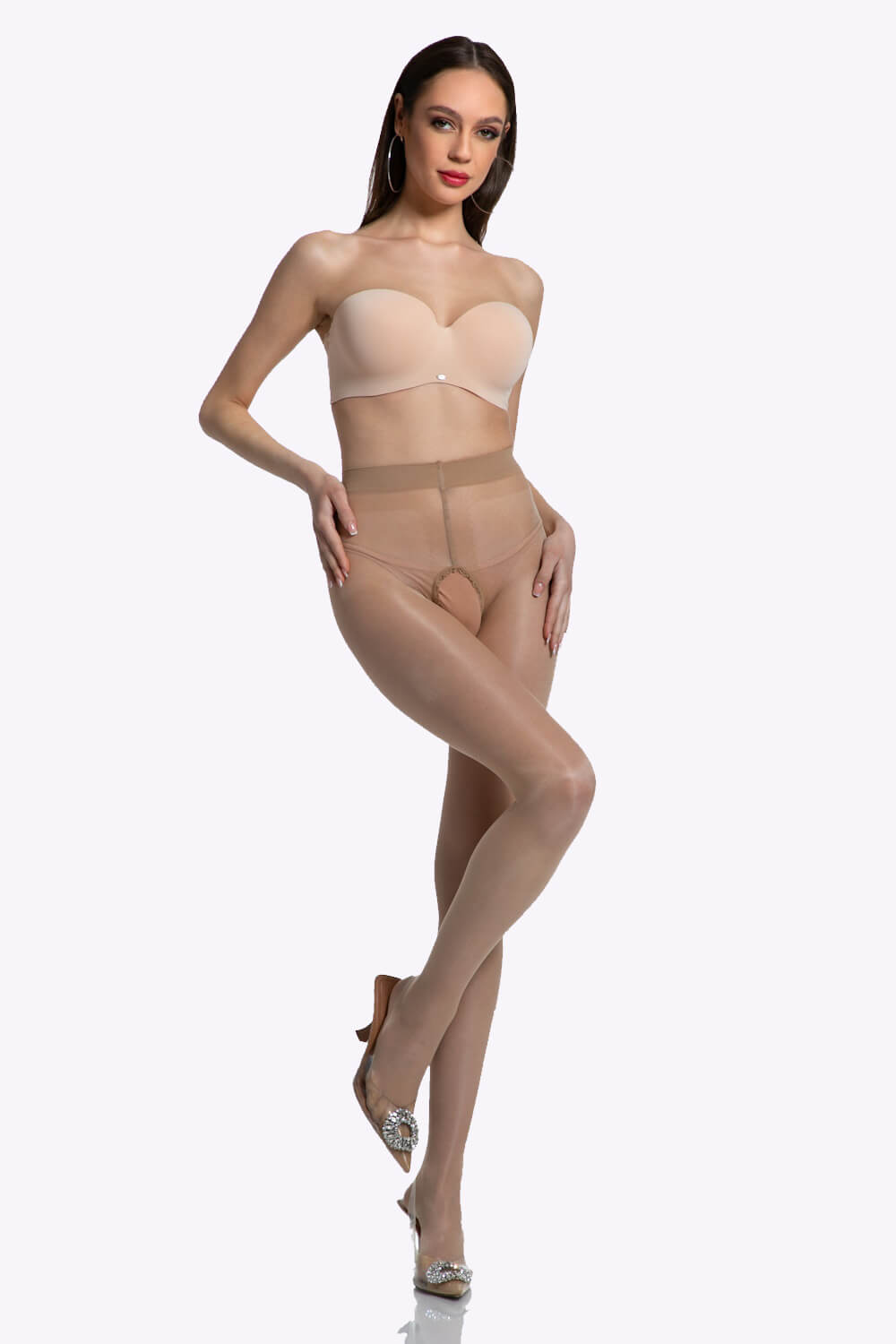 Gloss Open Kruis Panty - 20 Denier - S/M - L/XL - XXL