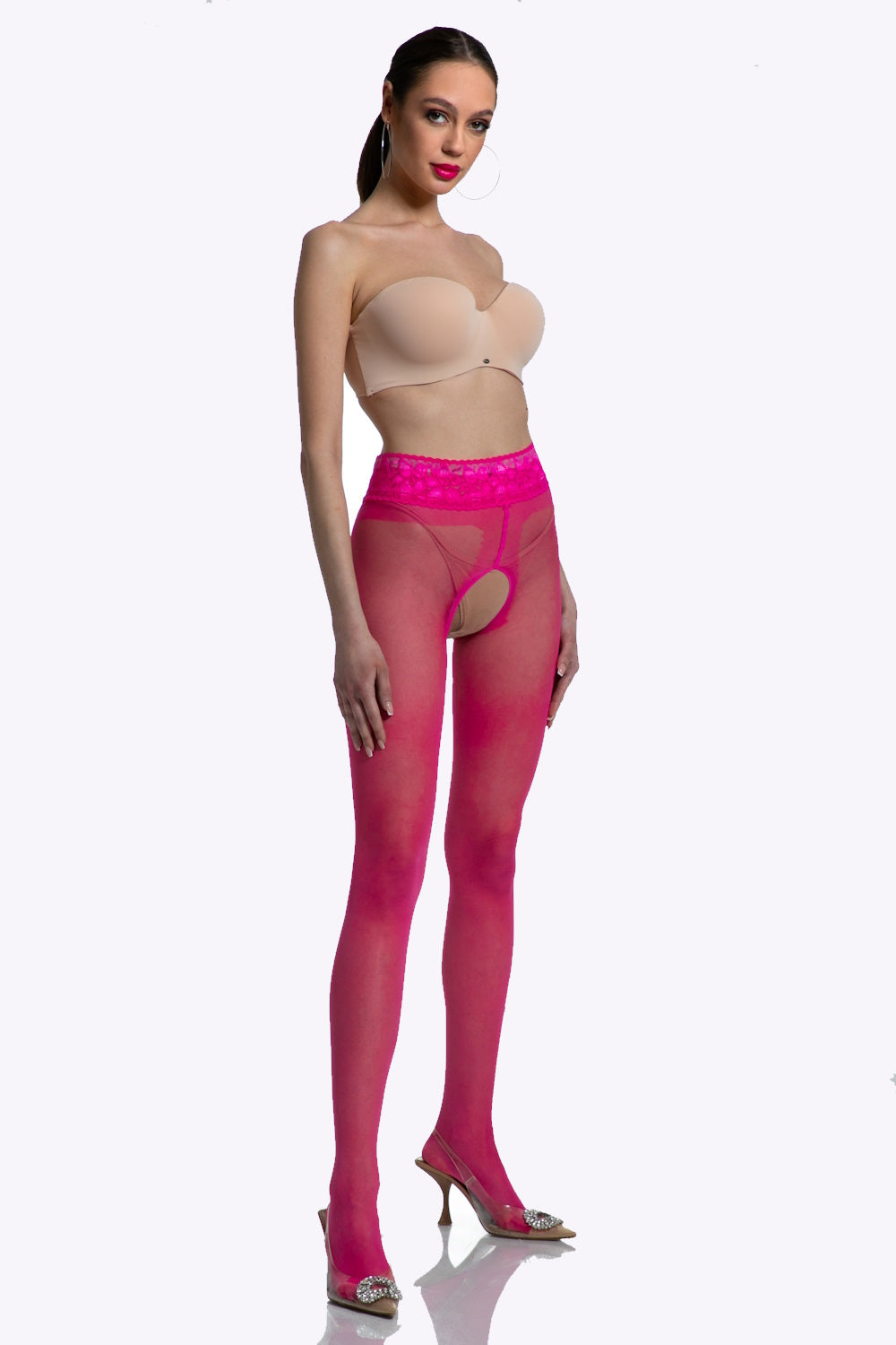 Lace Open Kruis Panty - 30 Denier - S/M - L/XL - XXL