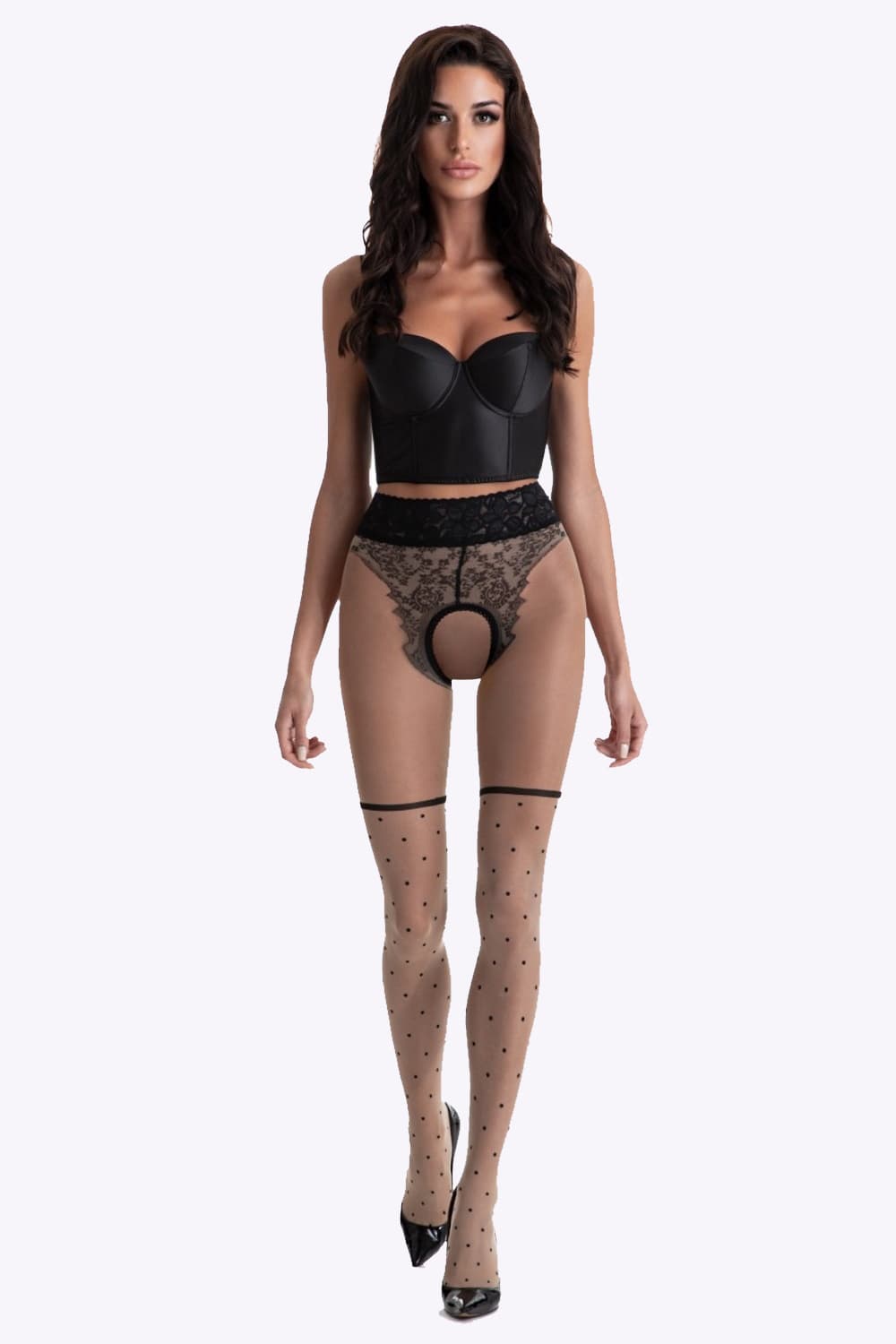 Lolita Kruisloze Panty met Dots - 30 Denier - S/M - L/XL