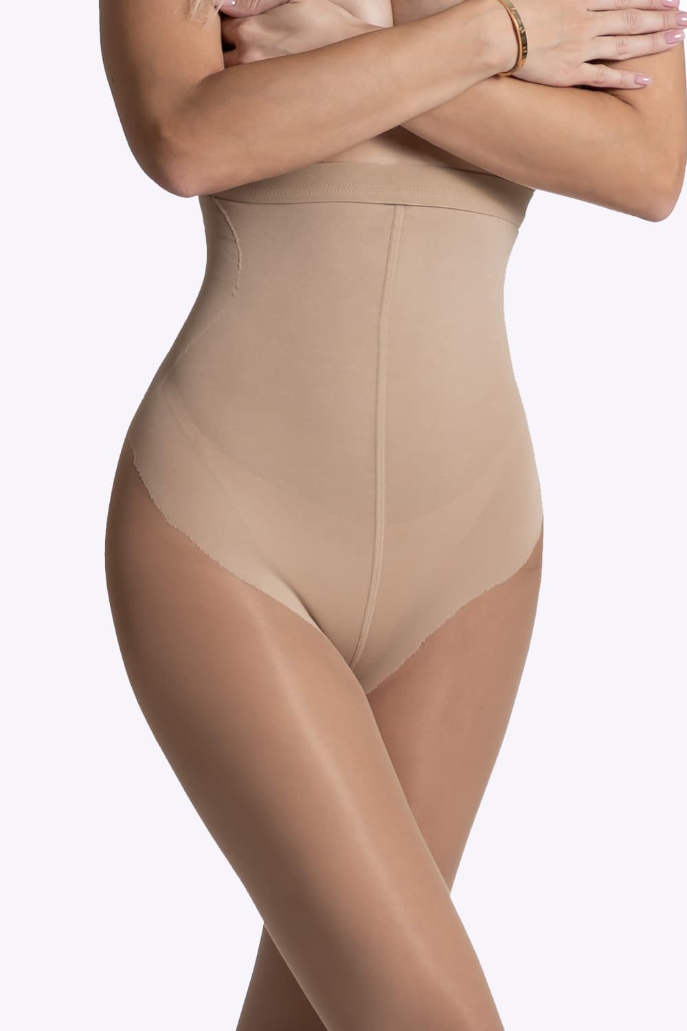 Beige correctie panty met hoge taille die je buik en taille zacht vormt voor een glad en vrouwelijk silhouet.