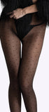 Een zwarte panty met print van stippen van 20 denier — speelse polkadots die je benen elegant en stijlvol laten opvallen.