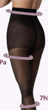 Een zwarte panty met lichte compressie van Amour, verkrijgbaar in 20 en 50 denier — elegante stewardessenpanty die steun en stijl combineert.
