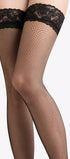 Zwarte netkousen als hold-ups met een brede kanten boord van Gabriella — klassieke stay-ups vol elegantie en allure.