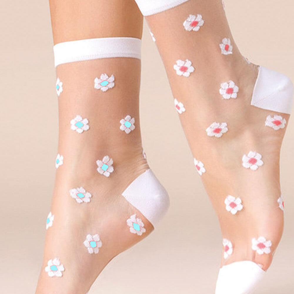 2 pairs of Daisy Panty Socks - 20 Denier - Pink + Blue