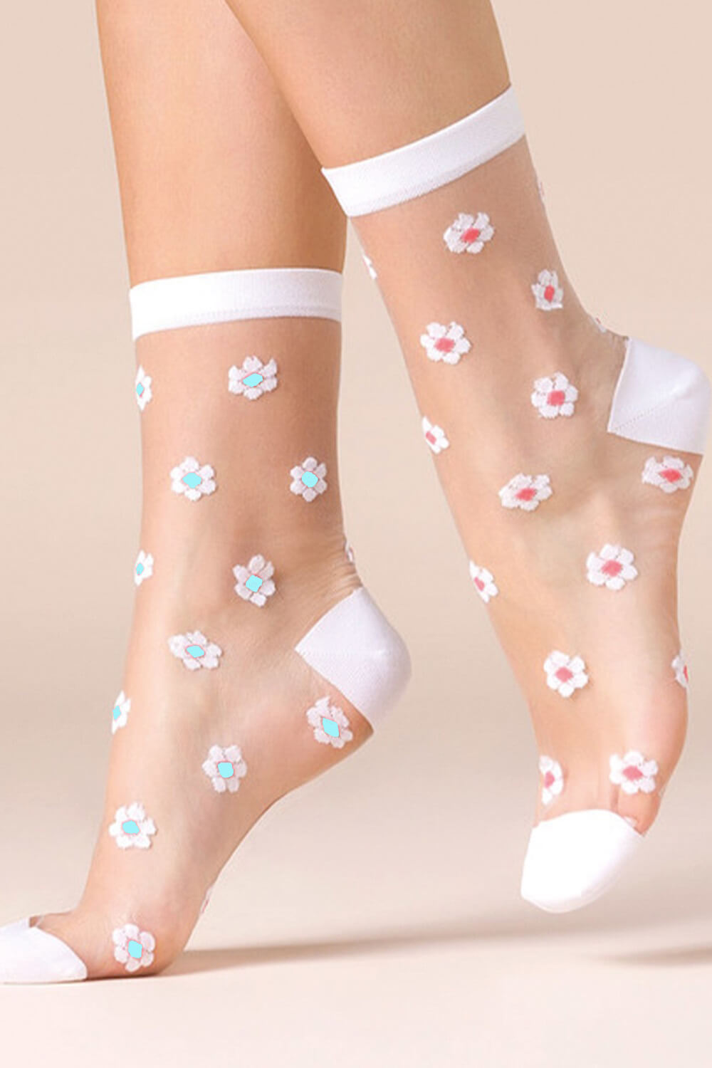 2 pairs of Daisy Panty Socks - 20 Denier - Pink + Blue
