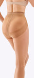 Een beige push-up panty van 20 denier die je figuur subtiel corrigeert en je benen een natuurlijke, elegante look geeft.
